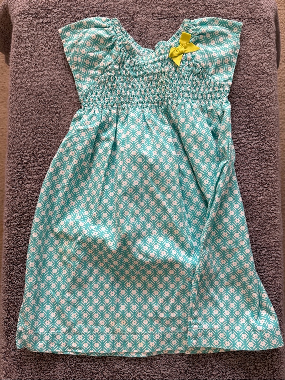 Carter's Teal Diamond-Print Smocked Dress with Yellow Bow